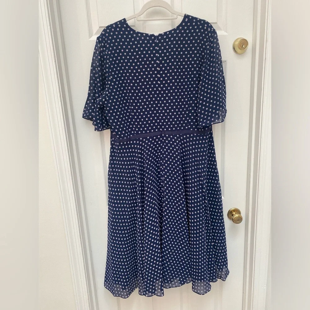 Hobbs London Spot Celia Fit & Flare Navy Polka Dot Midi Dress - size 14